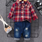 Zestaw polo w kratę z jeansami